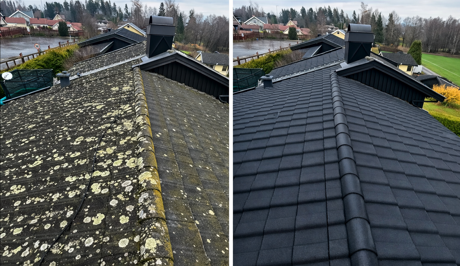 Takvask Ankerskogvegen - Før og etter