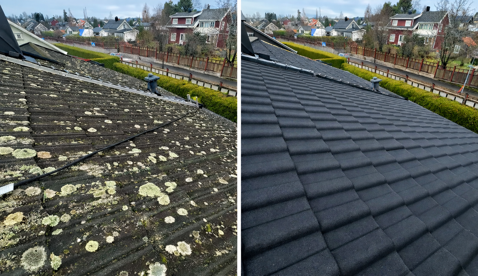 Takvask Ankerskogvegen - Før og etter